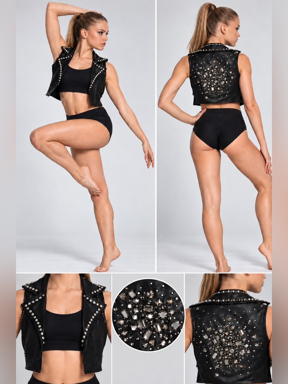 Glamour faux leather rocker goth Dance costume vest heart of glass 44172A LC/SA